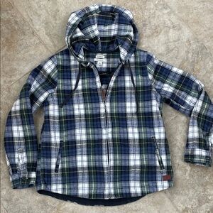 L.L. Bean Blue and Green Plaid Flannel   Hoodie